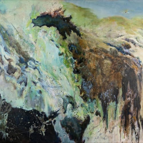 peinture acrylique sur toile représentant un cheval dans une cascade