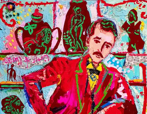 Gordon SEWARD - Le Collectionneur - Huile et collages/toile