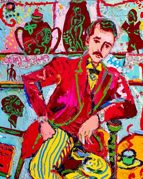 Gordon SEWARD - Le Collectionneur - Huile et collages/toile