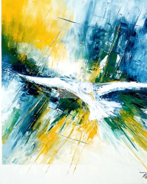 Un oiseau en vol, épris de liberté il s'élève et rejoint le ciel de lumière